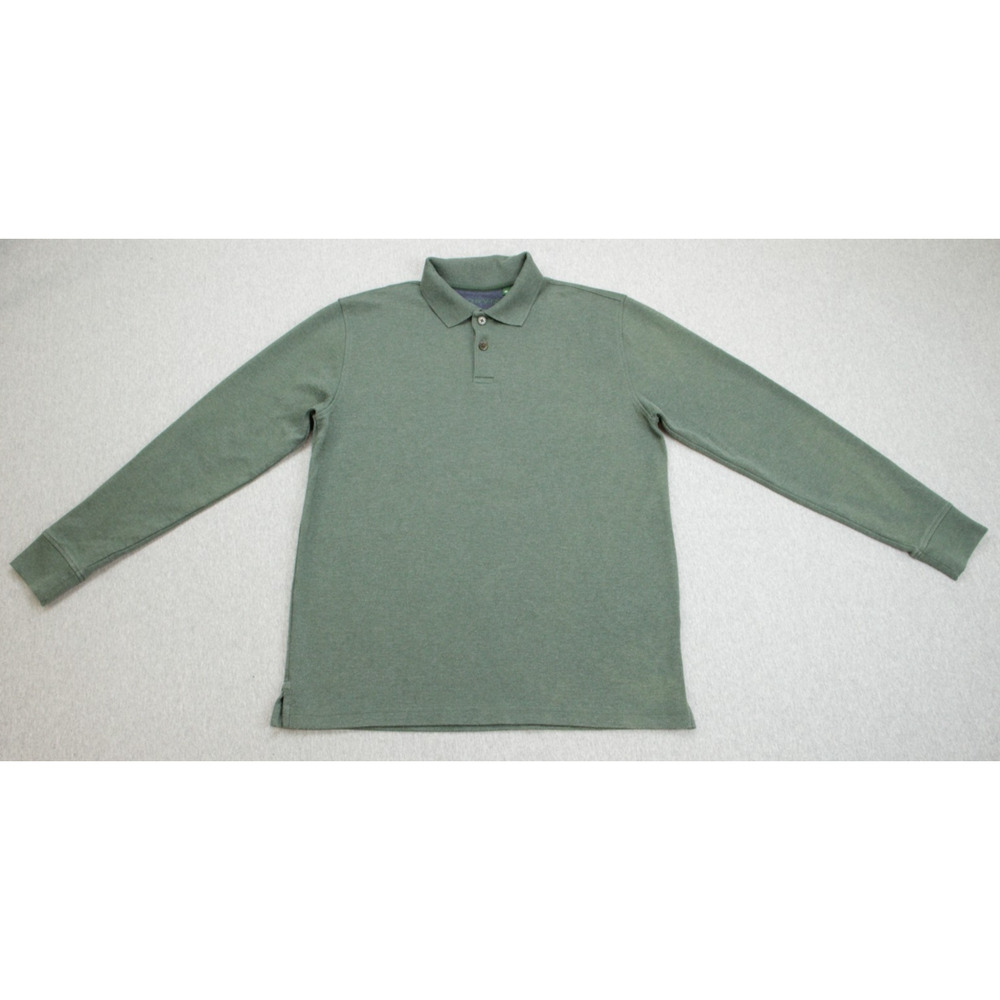 Orvis Polo Mens Medium Green‎ Cotton Blend Stretch Long Sleeve